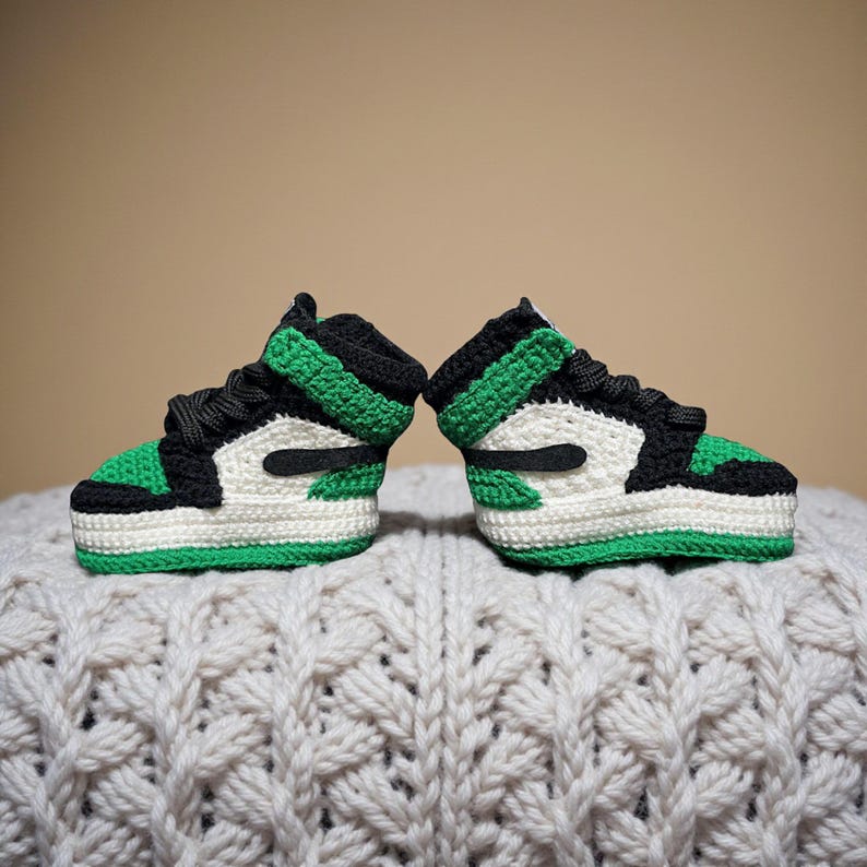 Crochet Baby Jordan Sneakers | Green Baby High-top Booties | Unisex ...