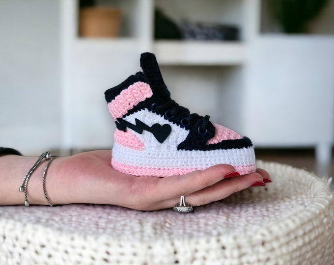 Charming Pink Crochet Baby Booties - Infant Basketball Sneakers - Soft and Stylish Knitted Baby Shoes - Baby MVP High Tops Newborn Sneakers