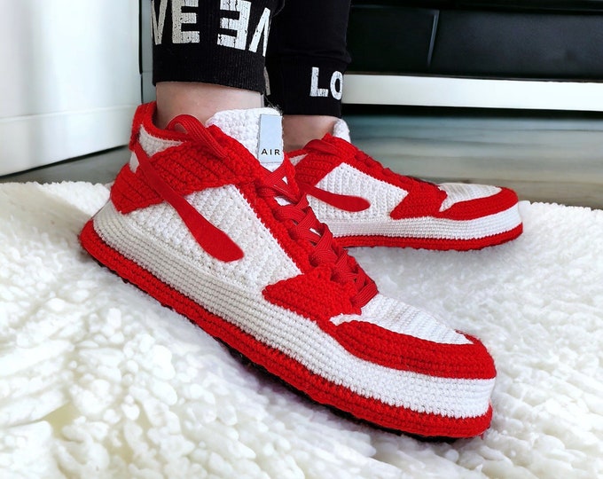 Custom Crochet Dunk Sneakers Slippers - Plush Indoor Shoes for Basketball Lovers, Unique Christmas Gift