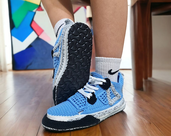 University Blue AJ4 Sneaker Slippers - Retro Basketball Kicks for Him or Her - Rare Hypebeast House Shoes