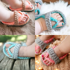 Crochet bébé tongs sandales, chaussons tricotés pour nouveau-nés, pantoufles pour nourrissons en coton doux image 1