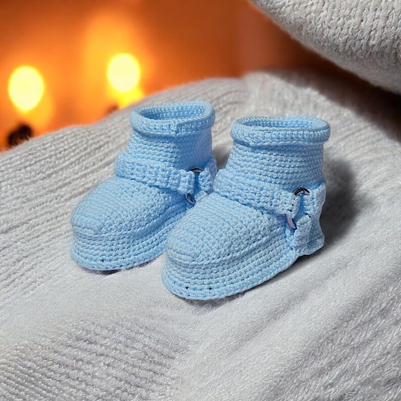 Baby Blue Cowboy Boots, Organic Cotton Baby Booties, Harnessstyle Baby