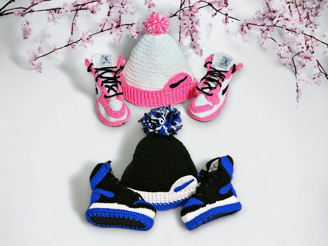 Crochet Baby Jordan Booties and Newborn Hat Set - Baby Shower Gifts ...