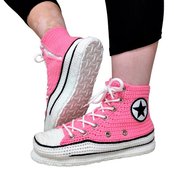 Converse Crochet Pink Platform Sneakers Knitting Slippers - Etsy Converse Crochet Pink Platform Sneakers Knitting Slippers - Etsy