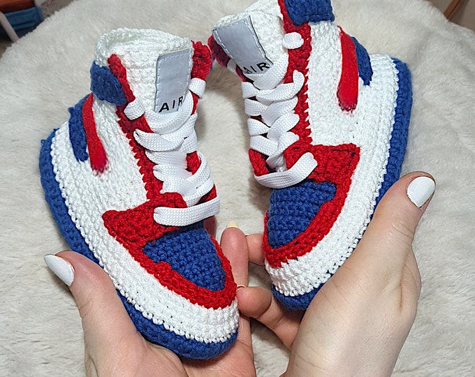 Custom Jordan-Style Navy Blue & Red Washington Basketball Team Baby Booties, Girls, Boys, Soft Warm Baby Sneakers, Newborn, 0-3 Months Gifts