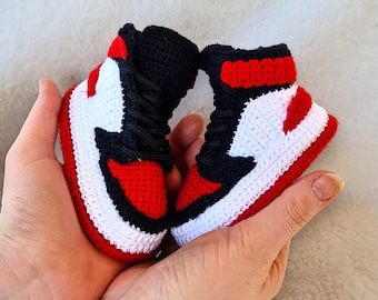 Crochet Baby Jordans Style Sneakers Booties, Newborn Sneaker Booties, Gender Reveal Ideas, First Birthday Gifts, Baby Shower Basketball Gift