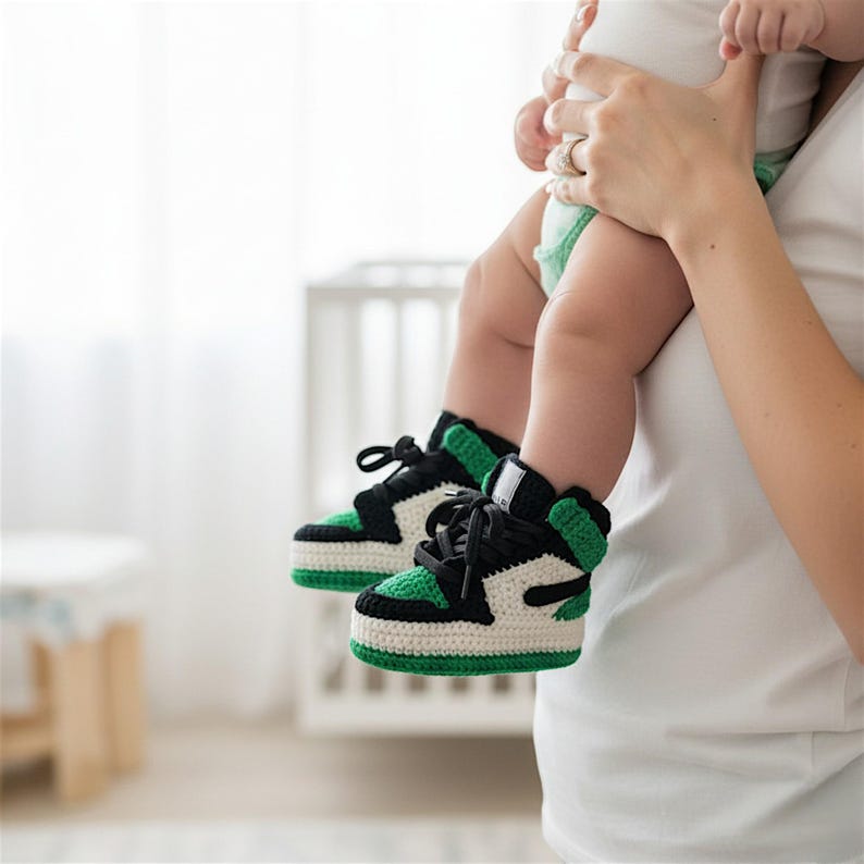 Crochet Baby Jordan Sneakers | Green Baby High-top Booties | Unisex ...