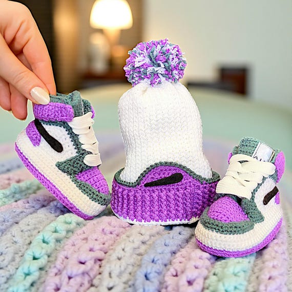 Jordan Baby Hat and Booties Set, Knit Newborn Sneakers Beanie