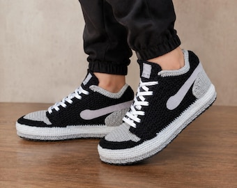Jordan Comfy Crochet Unisex Low Top Slippers, Knitted Basketball Sneakers, Soft House Shoes, Custom Sneakerhead Gift, Retro Streetwear Style