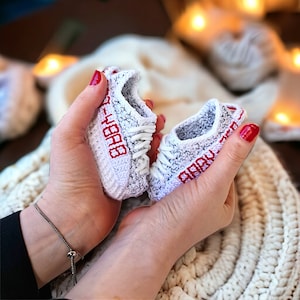 Custom Knit Baby Crochet Sneakers Booties - Chic Newborn Personalized Gifts - Baby Shower Elegant Gift, Baby Sports Shoes, Baby Photo Outfit