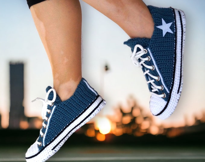 Navy Blue Low Top Sneakers Slippers, Custom Indoor Booties, Crochet Socks, Ballet Shoes, Personalized Gift, Canvas Sneaker Ball Party