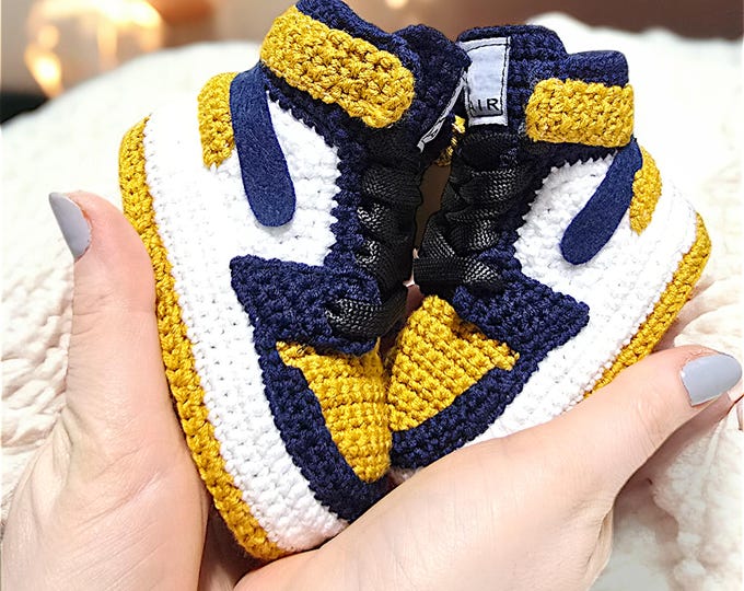 Handmade Crochet Baby Jordan Sneakers Berkeley Basketball Team Colors Booties