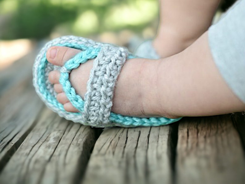 Crochet bébé tongs sandales, chaussons tricotés pour nouveau-nés, pantoufles pour nourrissons en coton doux image 2