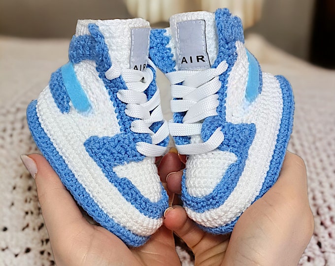 Handmade Crocheted Baby Basketball Sneakers Blue/Pink
