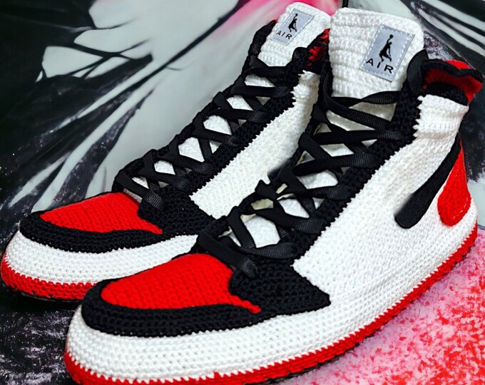 Crochet Basketball High-Top Slippers, Custom Knit Home Sneakers, Cozy Sports Themed Gift, Sneakerhead Unisex Gifts, Gift for Him and Her