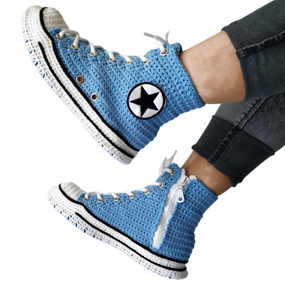 dok Weglaten Selectiekader Buy Blue Converse Sneakers High Tops Slippers Plush Shoes Comfy Online in  India - Etsy