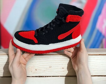 Basketball Shoes Air Jordan Crochet Slipper Pattern Black Red