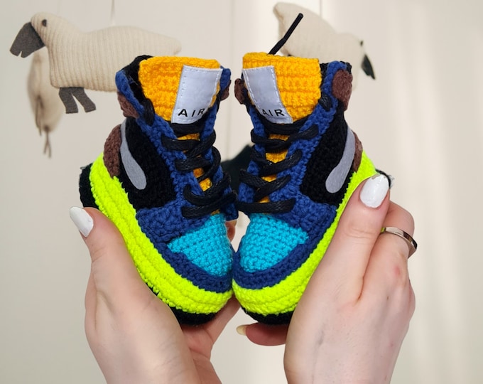 Custom Crochet Jordan-Style Baby Sneakers - Soft Organic Gender Neutral Newborn Crib Booties