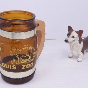 Vintage Amber Glass Mug with Wooden Handle, St. Louis Zoo Souvenir Mug with Wood Handle, Made in Taiwan, Very Good Condition