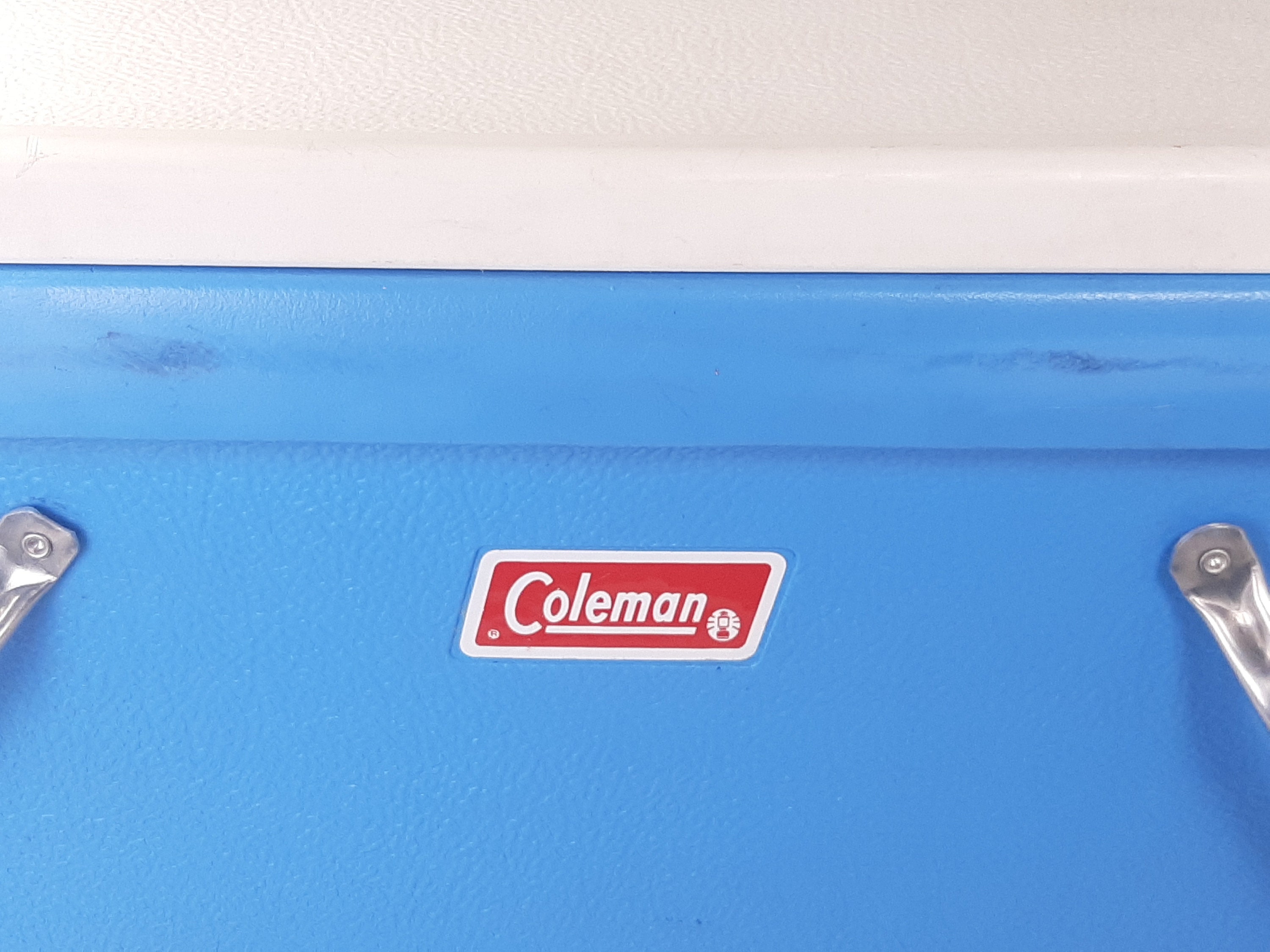 Vintage Coleman Light Blue Plastic Picnic Basket Style Cooler