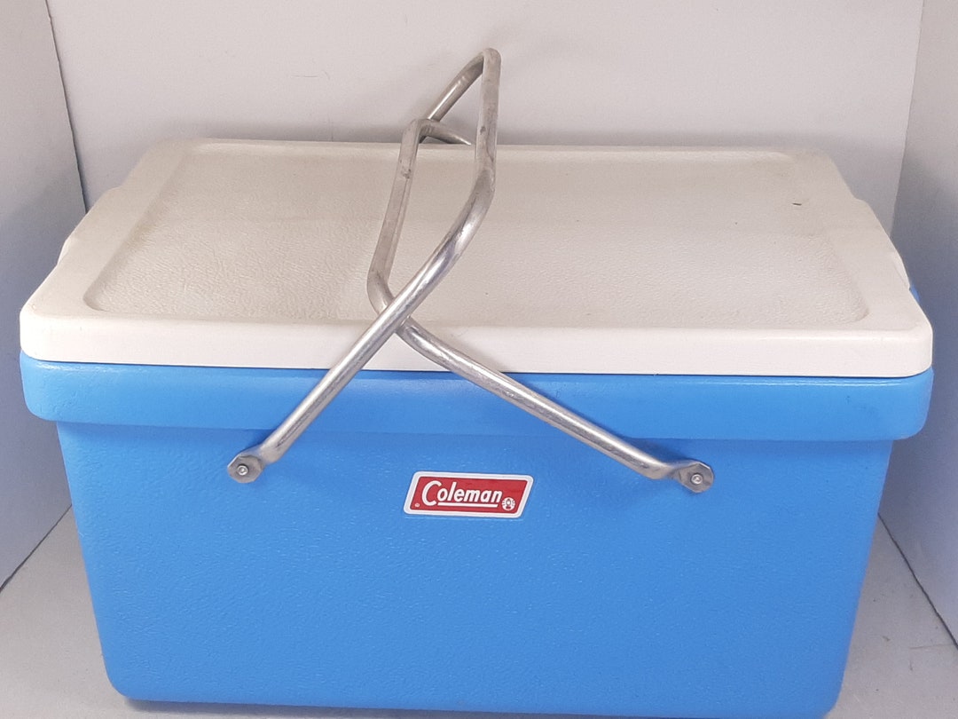 Vintage Coleman Light Blue Plastic Picnic Basket Style Cooler