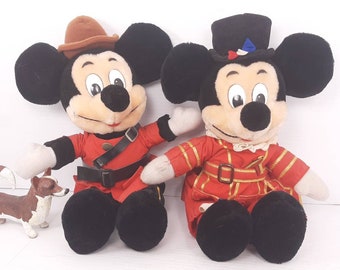 Vintage 15" Plush Mickey Mouse Dolls, Plush Canadian Mountie Mickie Mouse, Plush Beefeater Mickey Mouse, Disneyland Mickey Mouse, Canasa Inc