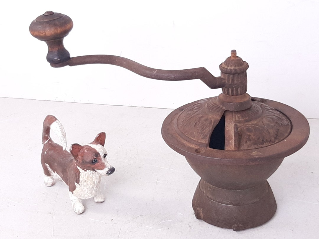 Vintage Cast Iron Coffee Grinder Without Wooden Box, Ornate Lid