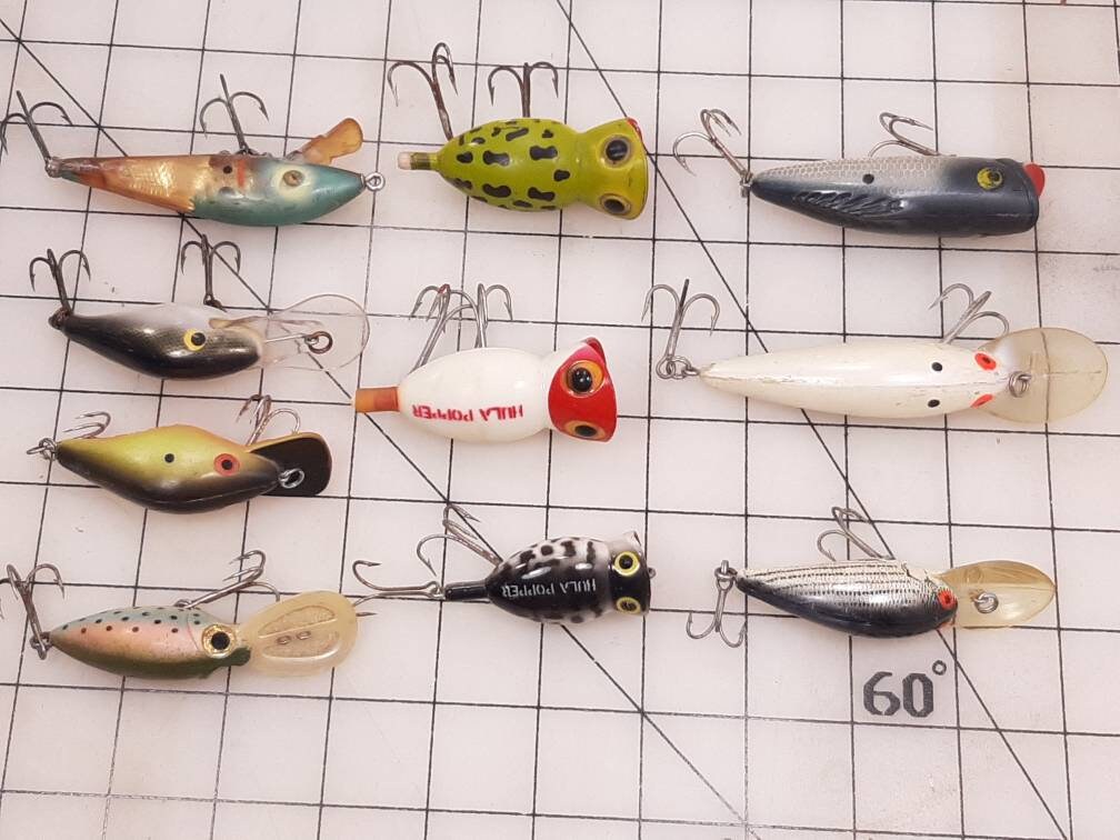 Lot de 5 leurres de pêche vintage - Objets de collection classiques - Décoration et présentoir de pêche rétro - Canada