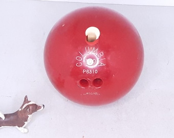Vintage Columbia 300 White Dot Red Swirl Bowling Ball, Inscribed