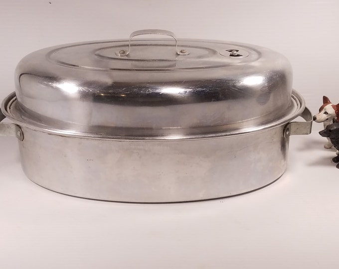 Vintage Comet Aluminum Oval Roasting Pan With Vented Lid, 16 X 10.5 X 6