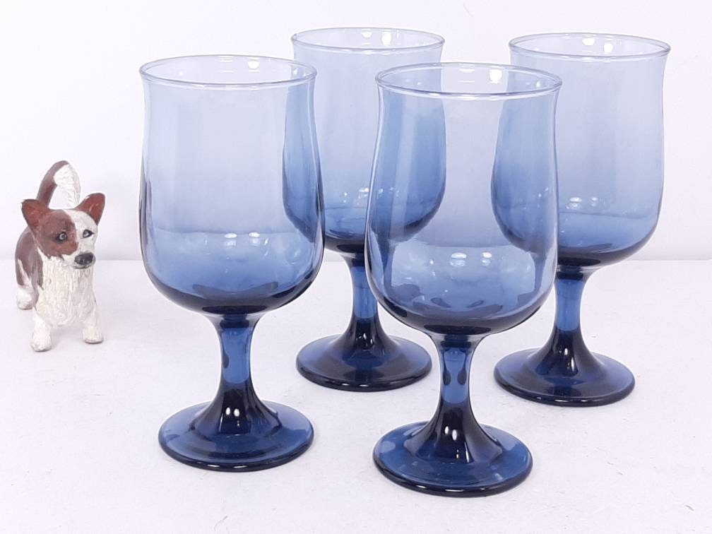 Set of 4 blue tinted wine glasses #BlueGlass #VintageWineGlasses #Love –  Vintage Plates Company