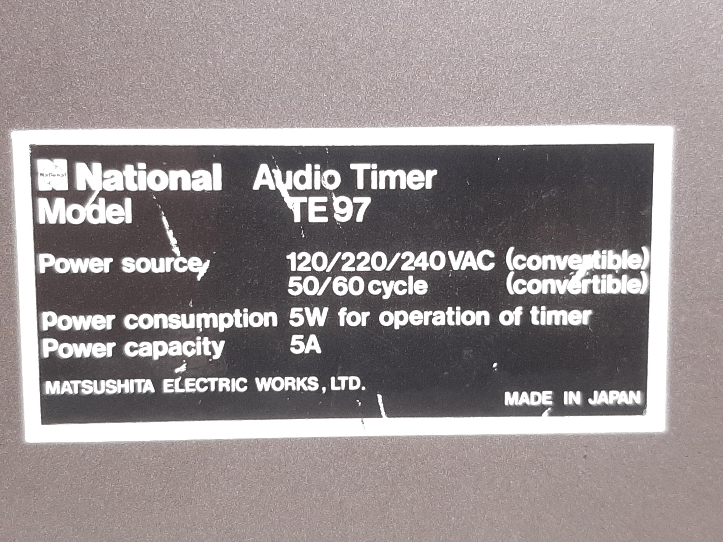 Vintage National Audio Timer TE-97, Missing Knob, Works, Has U.S.