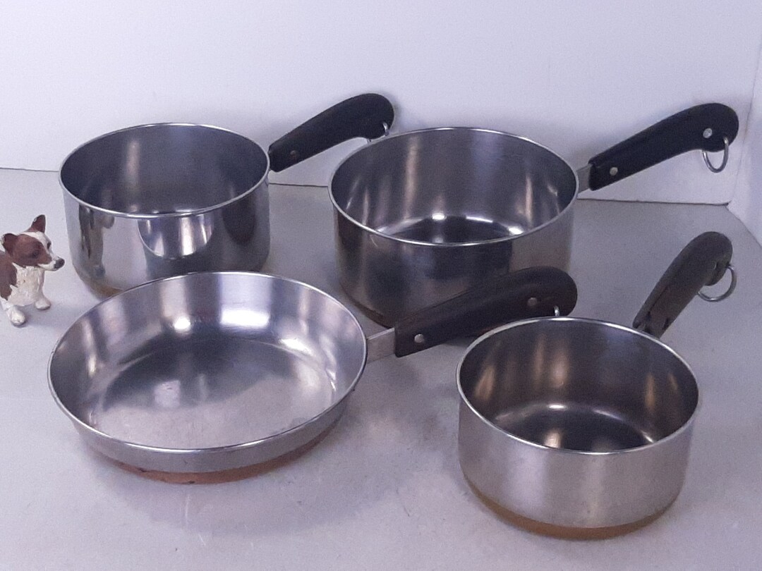 Set of Pre 1968 Revere Ware 1801 Copper Clad Cookware, 1qt, 1.5qt and