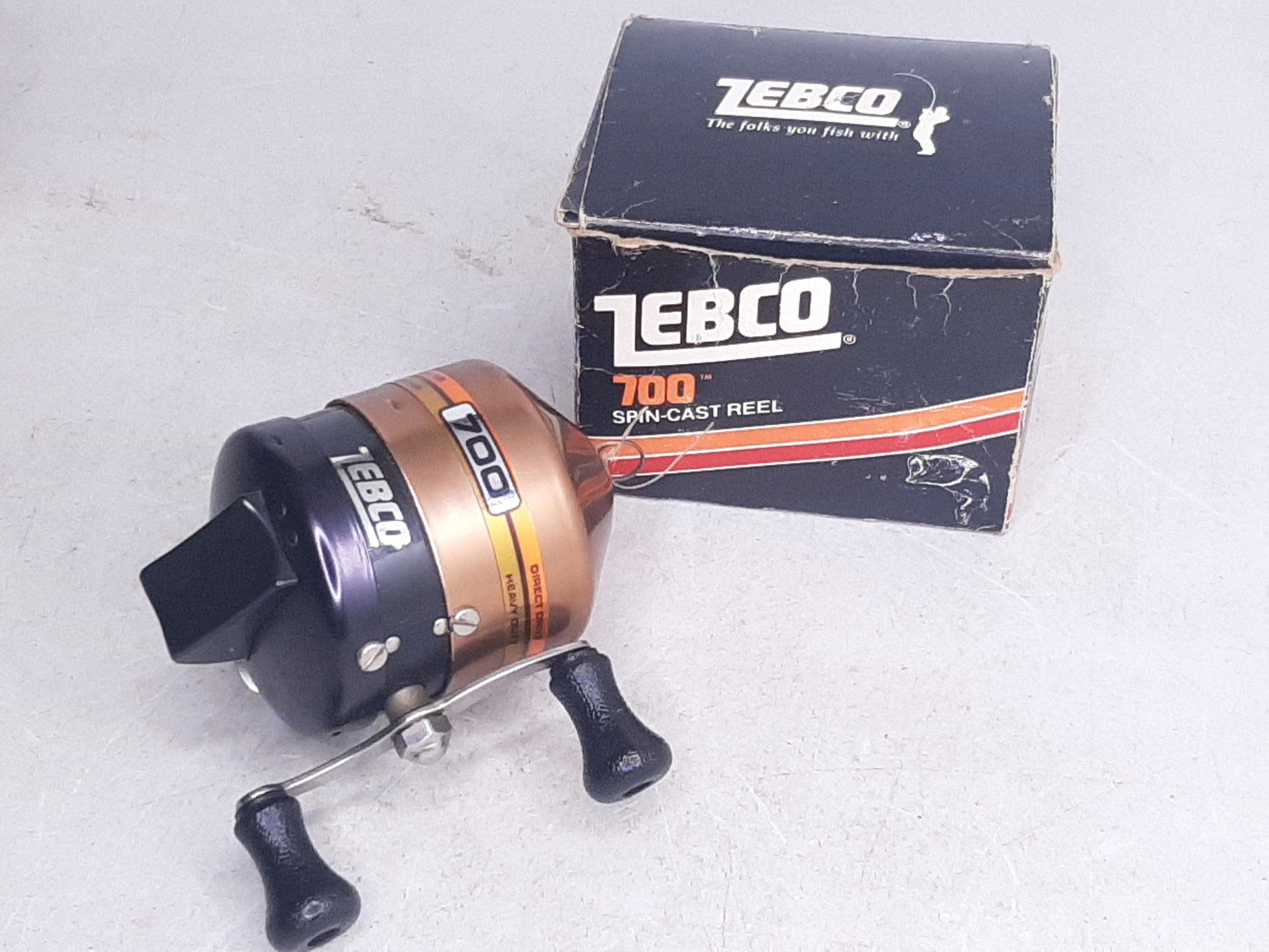 Vintage 70s Brunswick Zebco 700 Spincasting Reel With Box, Copper