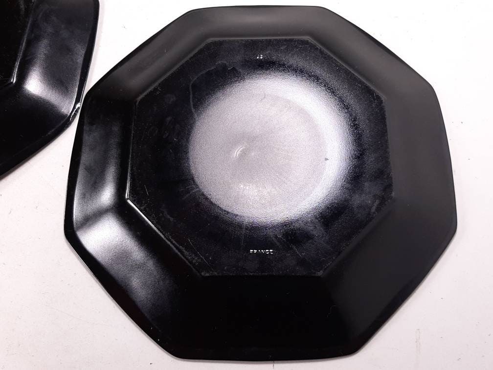 Set of 5 Vintage Arcoroc Octagonal Black Glass Dinner Plates Etsy