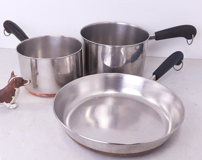 3pc Set of Vintage Revere Ware 1801 Cookware, 2qt and 3qt Saucepans 10