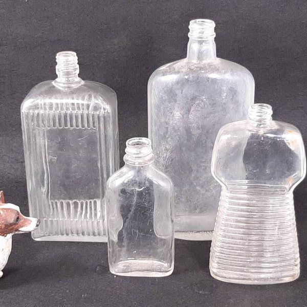 Lot of 4 Vintage Found Glass Bottles, Vintage Jergens Bottle, Antique Anchor Hocking Bottles, Dirty, Chip in Smallest Bottle, Light Wear