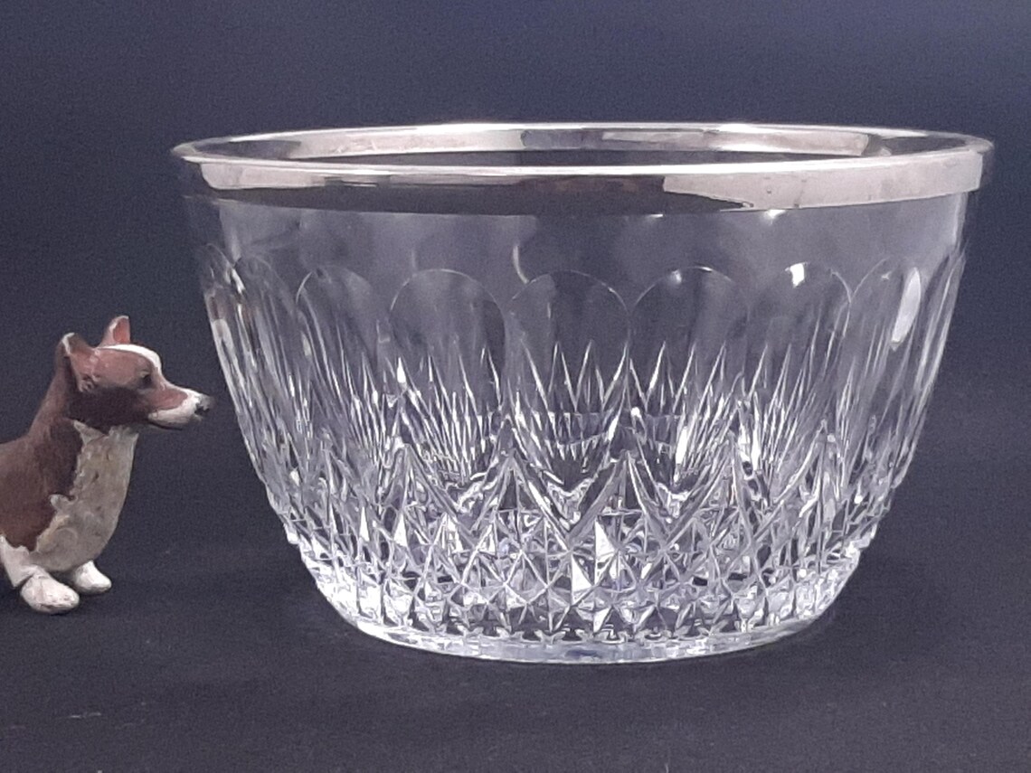 Vintage Silver Rimmed Glass Bowl Made in England, 9