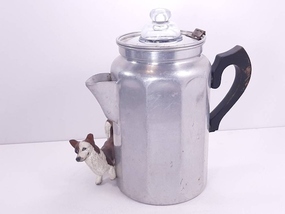Antique Aluminum Coffee Percolator, 8 Cup, Patented Feb 15, 1916, Glass  Bubblesmall Chips Hinged Lid, Wooden Handle, Missing Basket Lid 