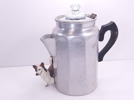 Kitchen, Vintage Aluminum Coffee Pot Glass Percolator Wooden Handle