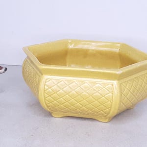 Vintage Haeger #793 Ceramic Hexagonal Planter with Quilted Sides, Golden Yellow, Good Used Condition- Small Chips, 9" Across, 3.5" Tall
