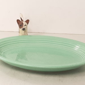 Vintage 30s-50s Homer Laughlin Co. Fiesta Ware Light Green Oval Platter 12.5&quot;× 9.75&quot;, Good Condition, Small Chips and Mild Wear
