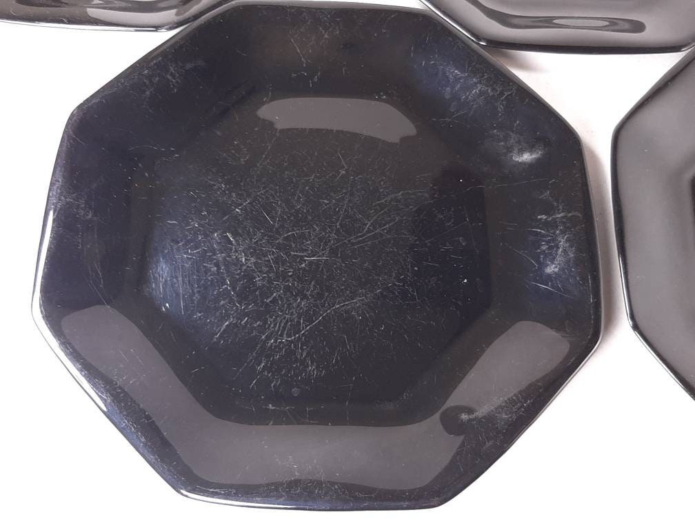 Set of 5 Vintage Arcoroc Octagonal Black Glass Dinner Plates Etsy
