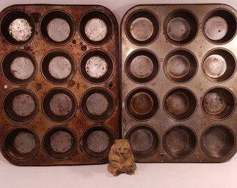 Vintage Pair of Ekco Muffin Tins, Cupcake Tins, Full size, Vintage Muffin Pans, Cupcake Pans, Vintage bakeware, Stackable
