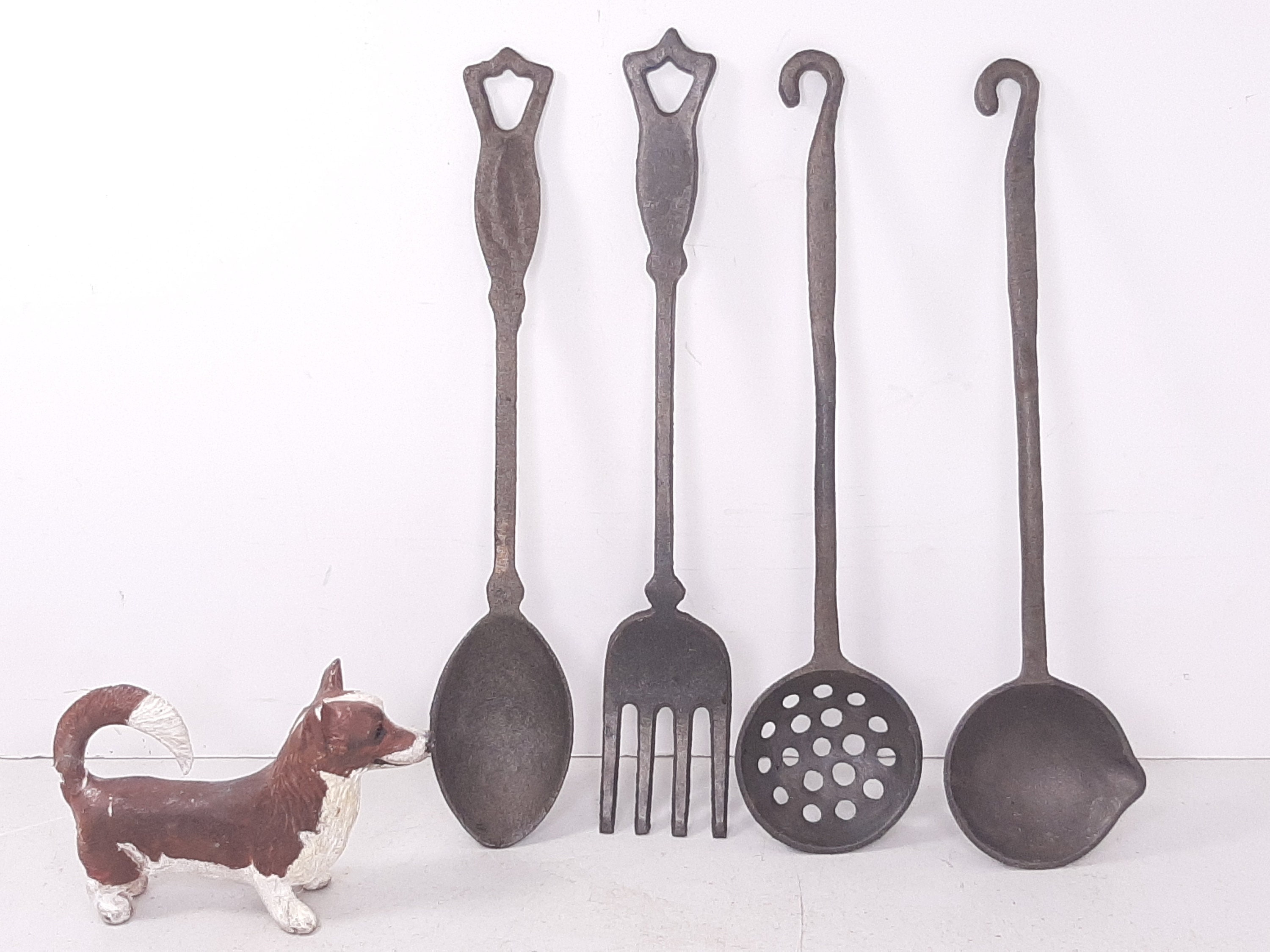 Vintage Cast Iron 3 Piece Utensil Set: For Spoon, Ladle
