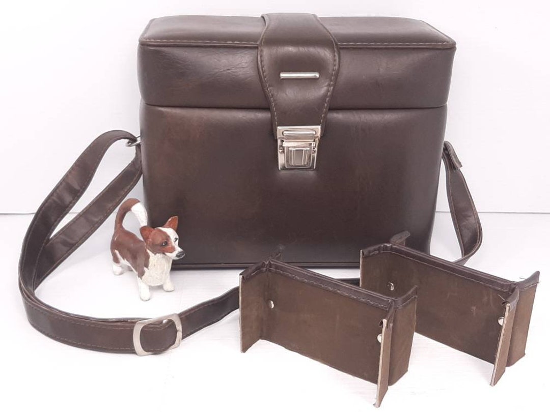 Vintage Hard Sided Camera Case With Shoulder Strap, Padded Marbled Dark