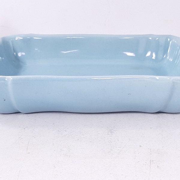 Vintage Haeger Ceramic Rectangular Bulb Planter, 9" x 6" x 2", Light Blue Ceramic Planter Base, Imperfections and Light Stains, No Damage