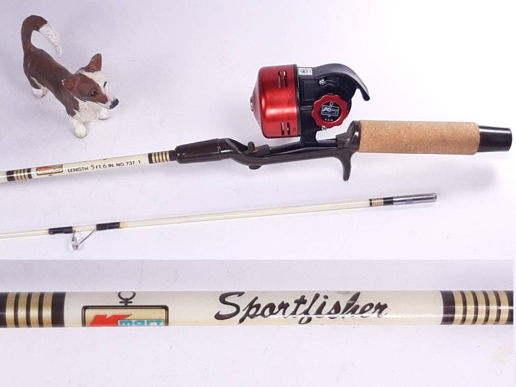 Vintage Kmart Sportfisher Combo, 5'6 737-1 Fiberglass Fishing Rod