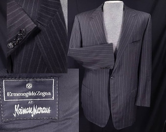 Vintage Ermenegildo Zegna at Neiman Marcus Sport Coat, 44L, Dark Gray with Unique Pinstripe, 3 Button Front, Dual Vent, Great Used Condition