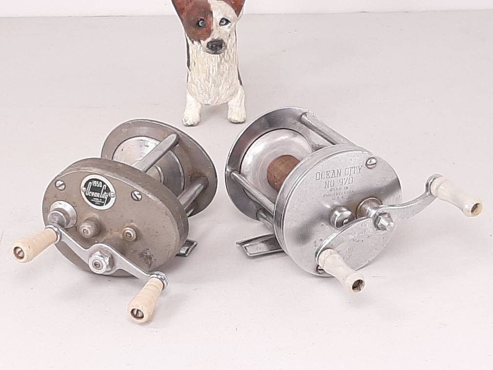 Two Vintage Ocean City Casting Reels, Ocean City 1950 and Ocean City 970,  1950 is Missing Spool Tensioner Cap, both in Working Condition